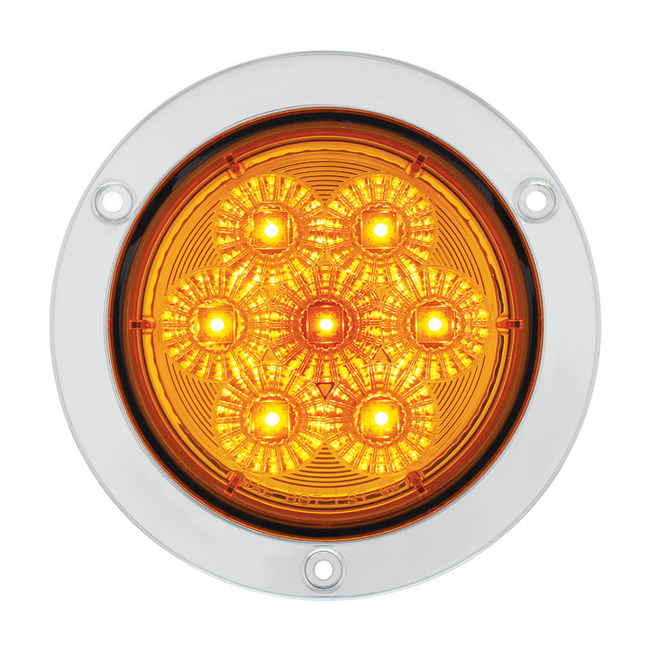 7 LED 4" Stainless Steel Flange Turn Signal Light - Amber LED/Amber Lens