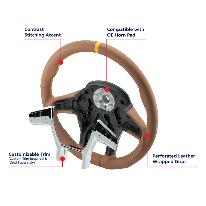 18" YourGrip GT PRO Leather Steering Wheel For 2012-2021 Peterbilt 579 &amp; 2013-2021 Kenworth T680 - Brown