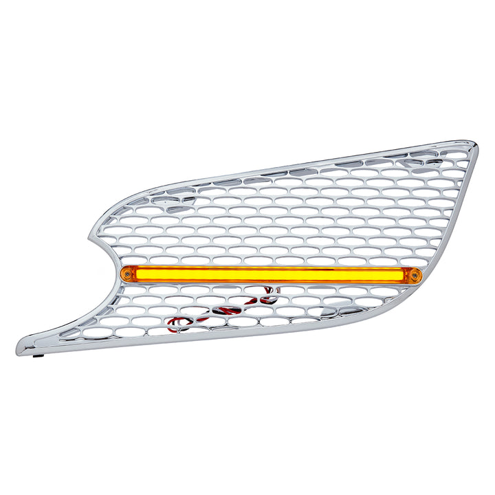 Chrome Air Intake Grille With LED GloLight For 2012-2021 Peterbilt 579 (Driver) - Amber LED/Amber Lens
