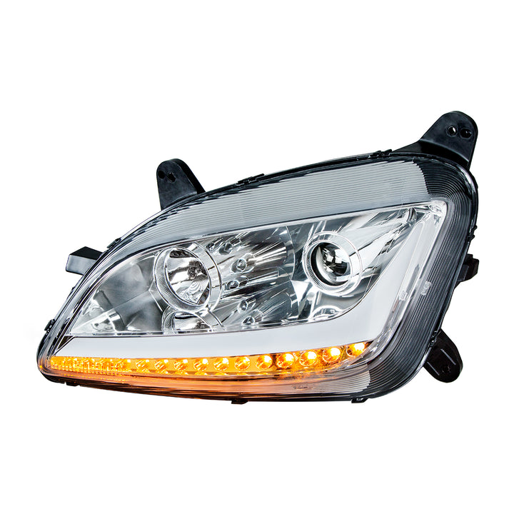 Chrome Projection Headlight With LED Position Light &amp; Signal For 2012-2021 Peterbilt 579 - Driver