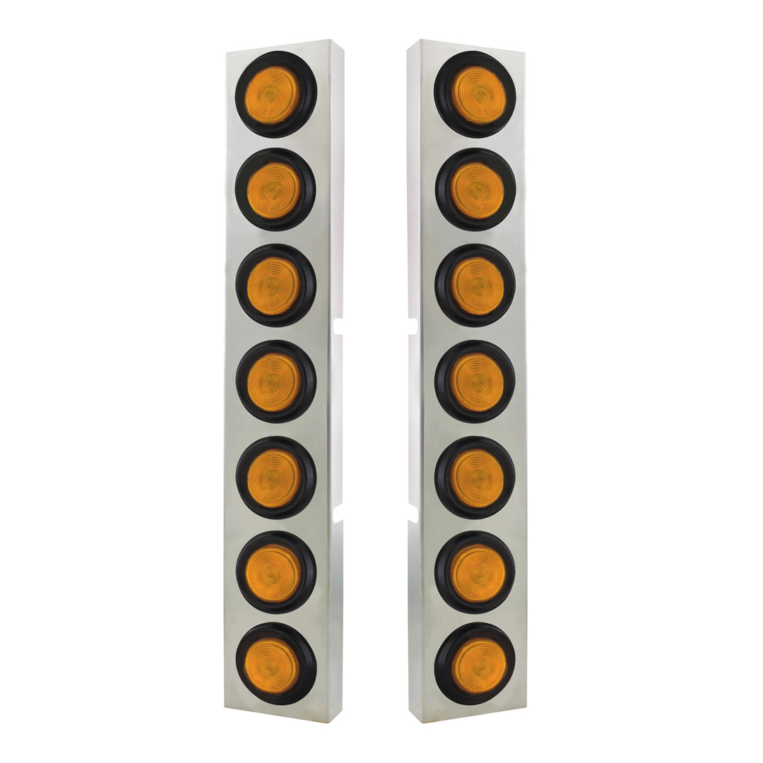 Kenworth Stainless Front Air Cleaner Bracket With 14 x 2" Flat Lights &amp; Grommets - Amber Lens