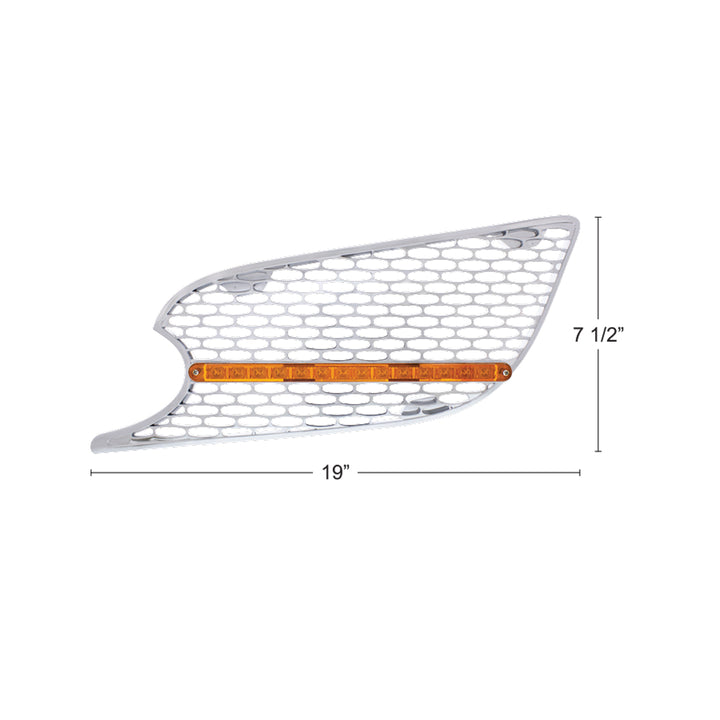 Chrome Air Intake Grille With LED Light For 2012-2021 Peterbilt 579 (Driver) - Amber LED/Amber Lens