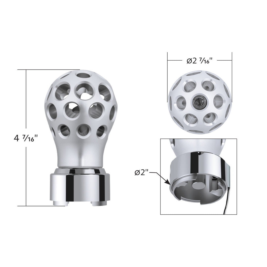 Thread-On Annodized Phoenix Style Ball Gearshift Knob With LED 9/10 Speed Adapter - Purple LED