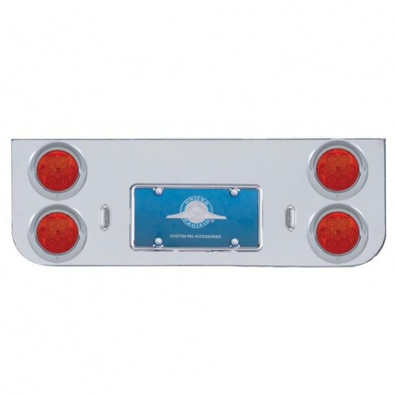 Chrome Rear Center Panel With Four 7 LED 4" Reflector Lights &amp; Visors - Red LED/Red Lens