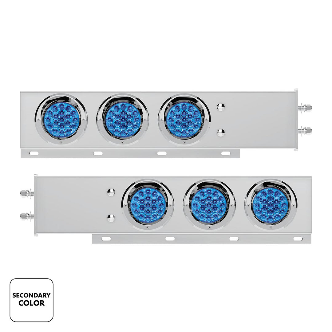 2-1/2" Bolt Pattern Stainless Steel Spring Loaded Light Bar With 6X Double Fury 19 LED Lights &amp; Visors - Red &amp; Blue(Pair)
