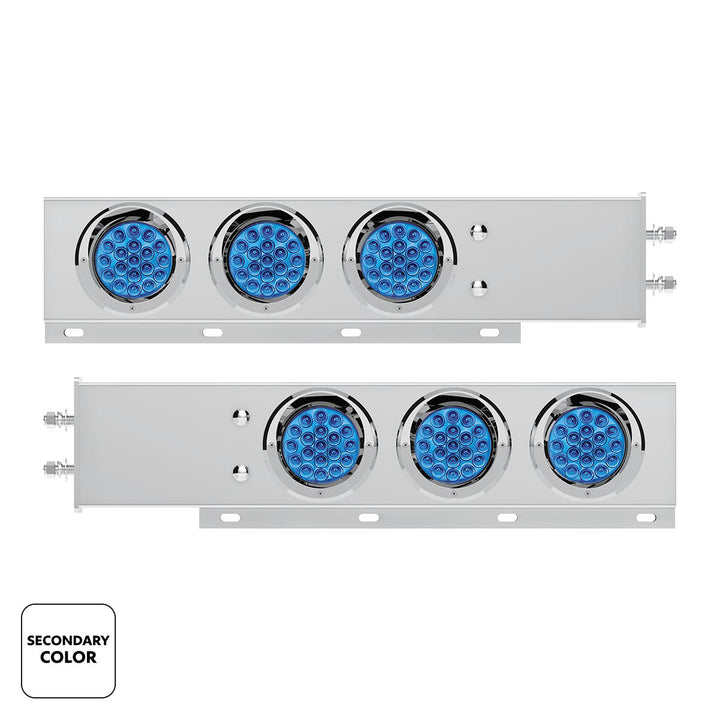 2-1/2" Bolt Pattern Stainless Steel Spring Loaded Light Bar With 6X Double Fury 19 LED Lights &amp; Visors - Red &amp; Blue(Pair)