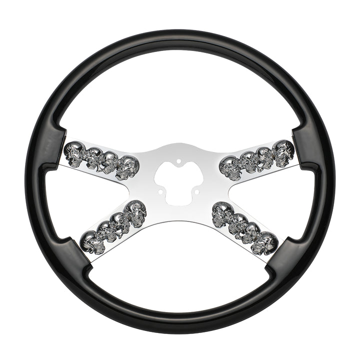 18" Chrome Steering Wheel With Skull Accent - Black