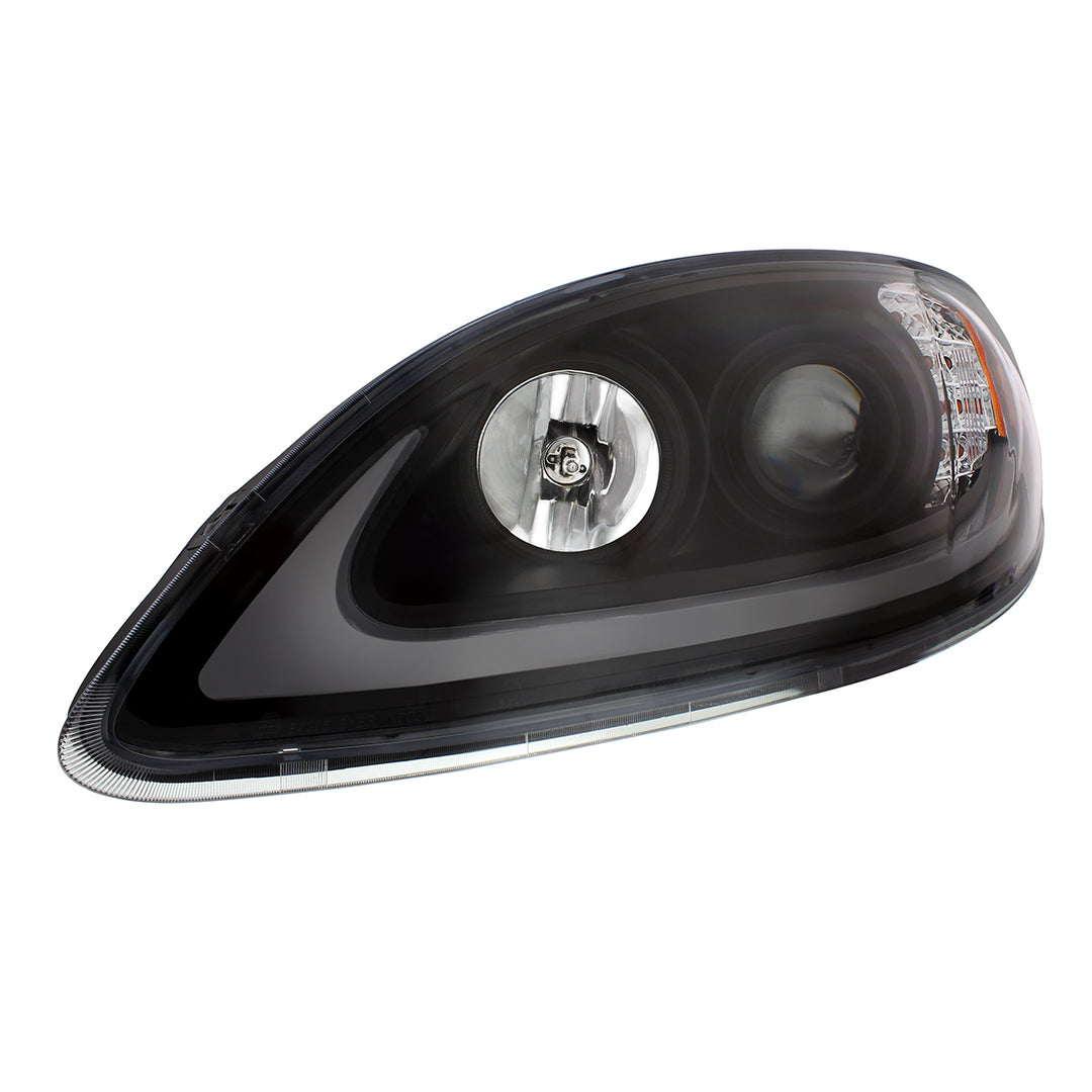 Black Projection Headlight With LED Turn Signal &amp; Light Bar For 2006-2017 International Prostar - Driver