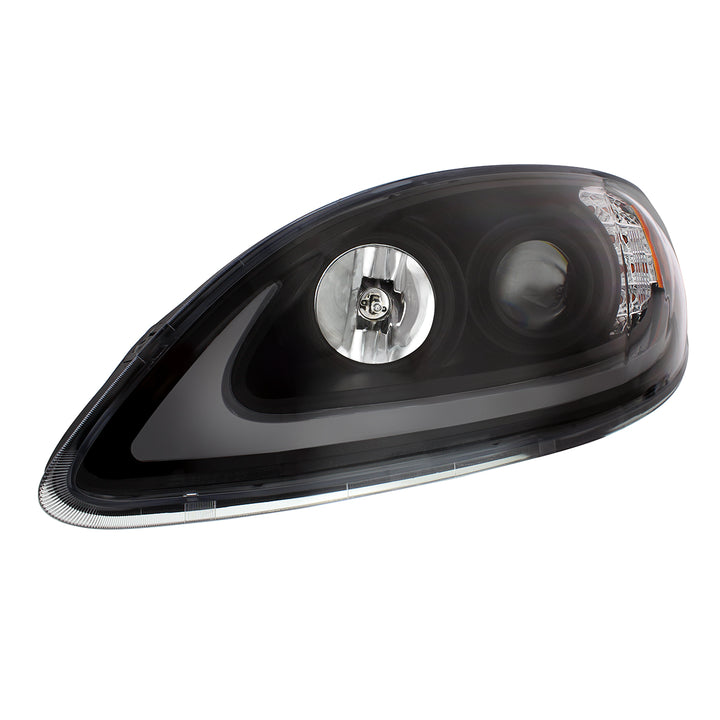 Black Projection Headlight With LED Turn Signal &amp; Light Bar For 2006-2017 International Prostar - Driver