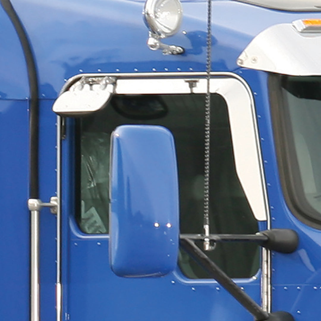 Stainless Door Window Vent Visor For All KW Trucks With Daylight Doors &amp; Passenger Side Single Convex Mirror (Pair)