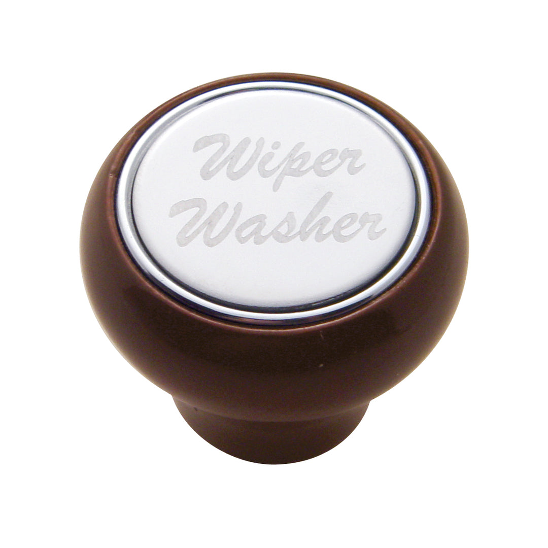 "Wiper/Washer" Wood Deluxe Dash Knob - Stainless Plaque