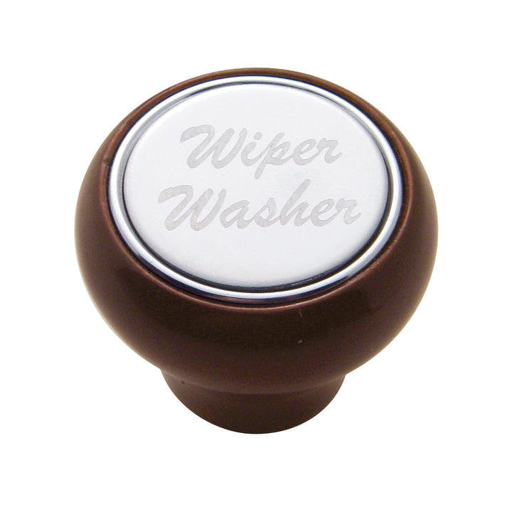 "Wiper/Washer" Wood Deluxe Dash Knob - Stainless Plaque