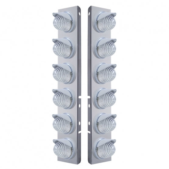 Stainless Steel Front Air Cleaner Bracket W/12 x 17 LED Beehive Lights &amp; Visors For Peterbilt - Amber LED/Clear Lens