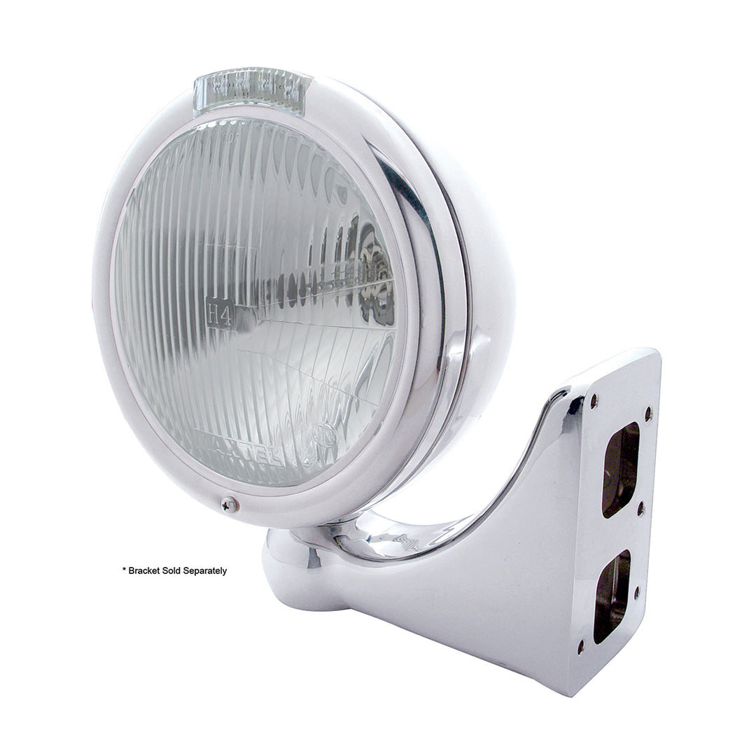 Stainless Steel Classic Headlight H4 Bulb &amp; LED Turn Signal - Clear Lens