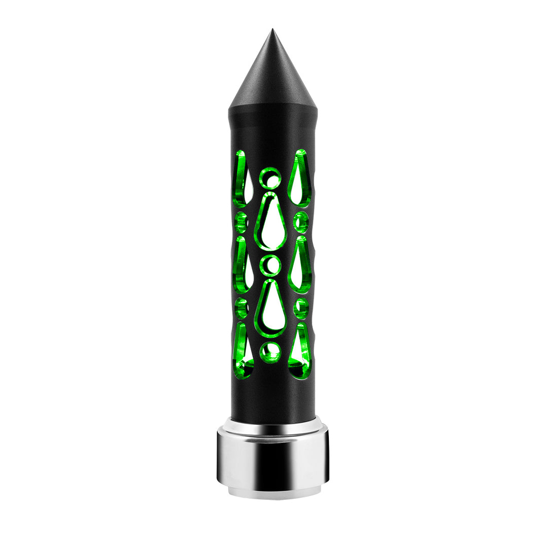 Thread-On Brooklyn Style Spike Gearshift Knob With LED 9/10 Speed Adapter - Matte Black/Green LED