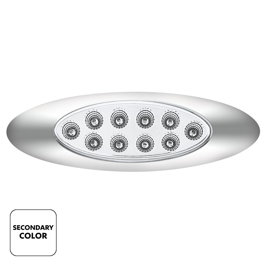10 LED Oval Double Fury Light With Clear Lens &amp; Chrome Bezel (Clearance/Marker) - Amber &amp; White LED/Clear Lens