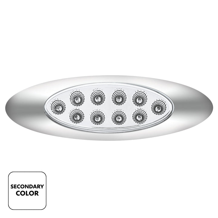 10 LED Oval Double Fury Light With Clear Lens &amp; Chrome Bezel (Clearance/Marker) - Amber &amp; White LED/Clear Lens