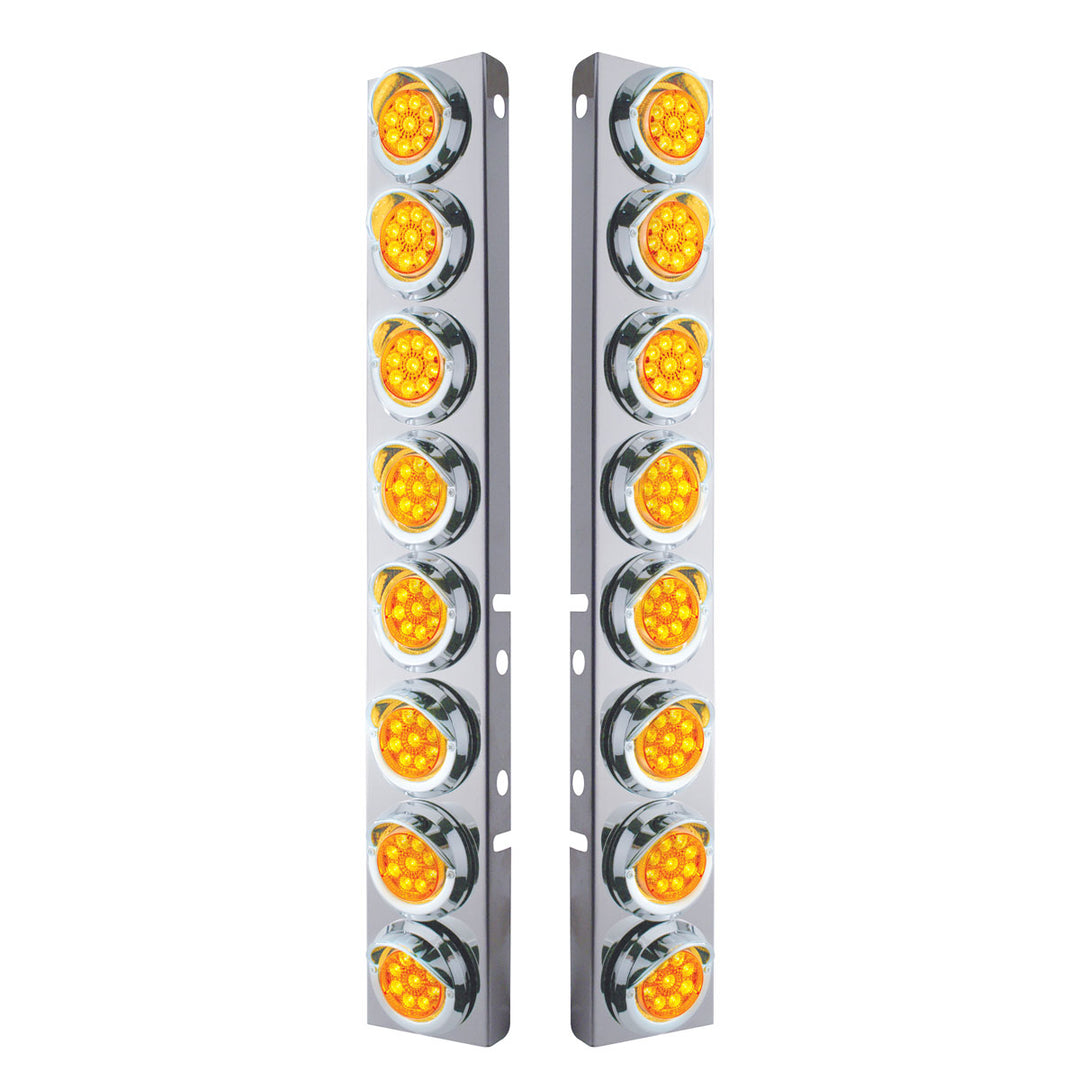 Stainless Steel Front Air Cleaner Bracket With 16 x 9 LED 2" Reflector Lights &amp; Visors For Peterbilt - Amber LED &amp; Lens