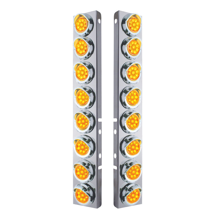 Stainless Steel Front Air Cleaner Bracket With 16 x 9 LED 2" Reflector Lights &amp; Visors For Peterbilt - Amber LED &amp; Lens