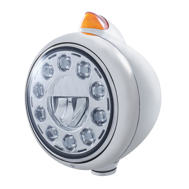 Stainless Steel Guide 682-C Headlight 11 LED Bulb &amp; Original Style LED Signal - Amber Lens