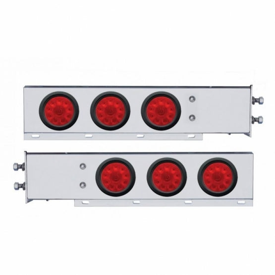 2-1/2" Bolt Pattern Chrome Spring Loaded Bar W/6 x 4" 10 LED Lights - Red LED &amp; Lens (Pair)