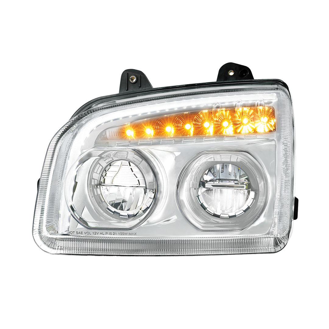 High Power LED Chrome Headlight With LED Turn Signal &amp; Light Bar For 2015-2025 Kenworth T880 - Driver