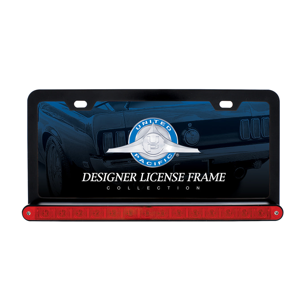 Black License Plate Frame With 14 LED 12" Light Bar - Red LED/Red Lens