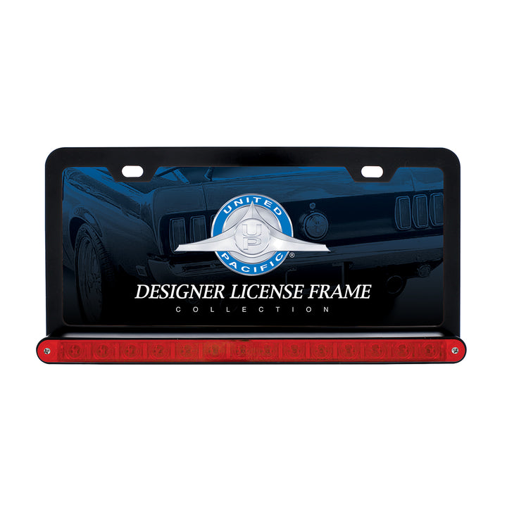 Black License Plate Frame With 14 LED 12" Light Bar - Red LED/Red Lens