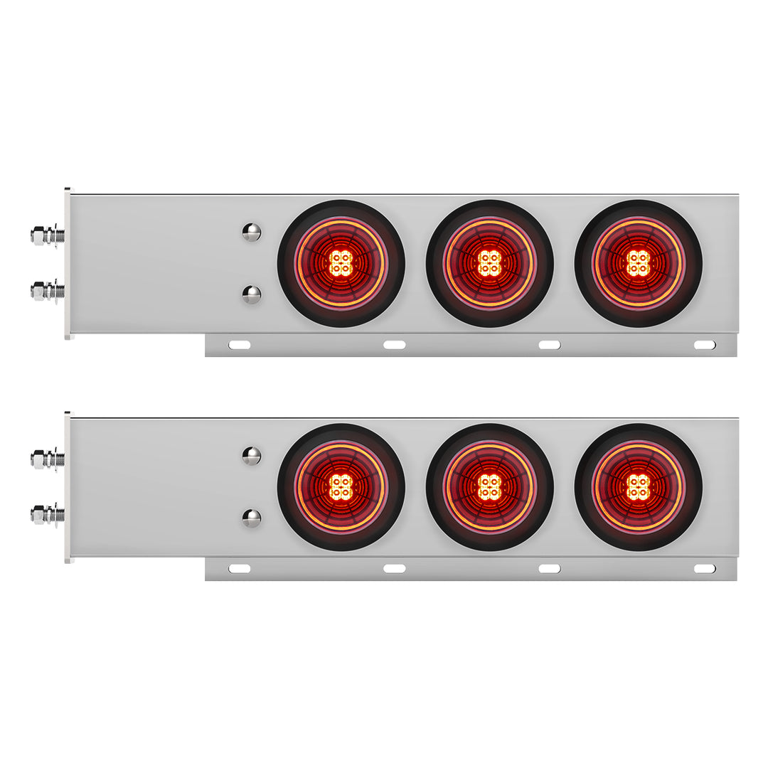 2-1/2" Bolt Pattern Chrome Spring Loaded Bar W/6 x 4" 13 LED Abyss Lights - Red LED/Red Lens (Pair)