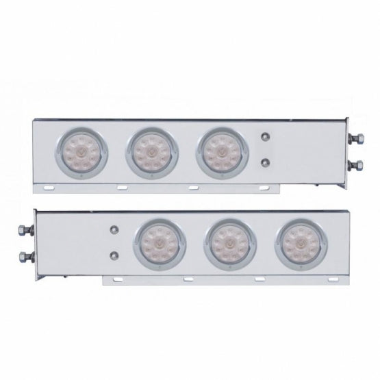 2-1/2" Bolt Pattern Chrome Spring Loaded Bar W/6 x 4" 10 LED Lights &amp; Visors - Red LED/Clear Lens (Pair)