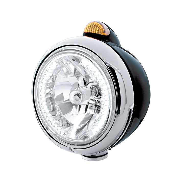 Black Guide 682-C Headlight H4 With White LED &amp; Dual Mode LED Signal - Amber Lens