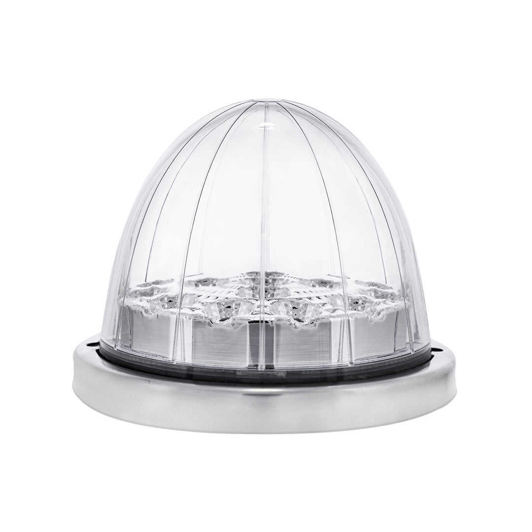 17 LED Watermelon Double Fury Light Flush Mount Kit With Low Profile Stainless Steel Bezel - Amber &amp; Green LED/Clear Lens