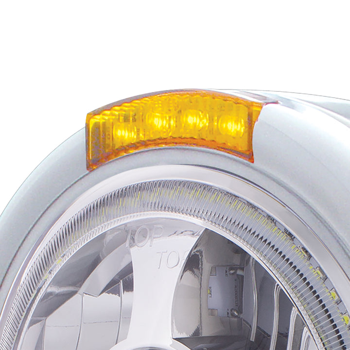 Stainless Steel Bullet Half Moon Headlight LED Projection Headlight &amp; LED Turn Signal - Amber Lens