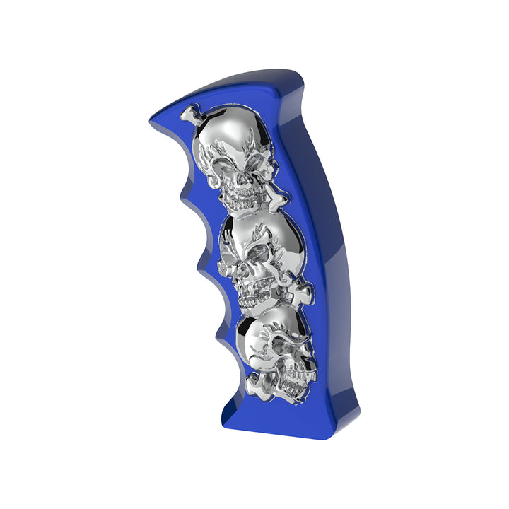 Thread-On Skulls Pistol Grip Gearshift Knob - Indigo Blue With Chrome Skulls