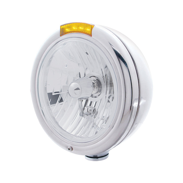 Chrome Classic Headlight Crystal H4 Bulb &amp; LED Turn Signal - Amber Lens