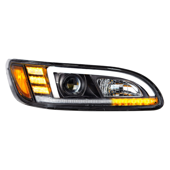 Black Projection Headlight With LED Sequential Turn &amp; DRL For 2005-2015 Peterbilt 386 - Passenger