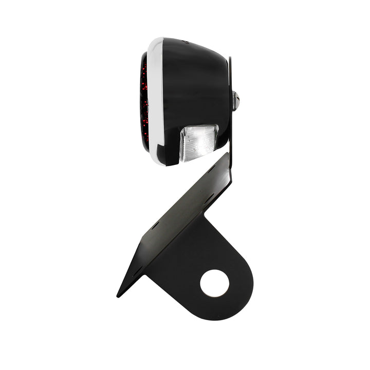Black Horizontal Side Mount License Bracket For Motorcycle With 1933-36 Ford Style LED Tail Light