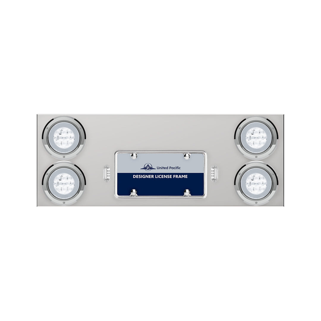 33-3/4" Stainless Rear Center Panel With Four 21 LED 4" GloLight &amp; Bezels - Red LED/Clear Lens