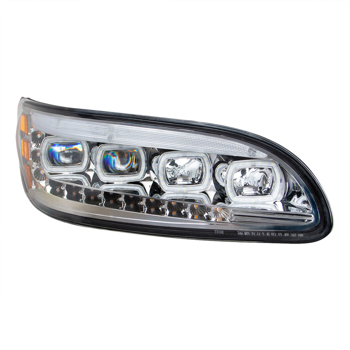 Chrome Quad - LED Headlight With LED DRL &amp; Seq. Signal For 2005-2015 Peterbilt 386 - Passenger
