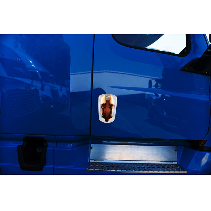 6 LED Chrome Door Handle Cover For 2018-2025 Freightliner Cascadia - Passenger, Amber LED
