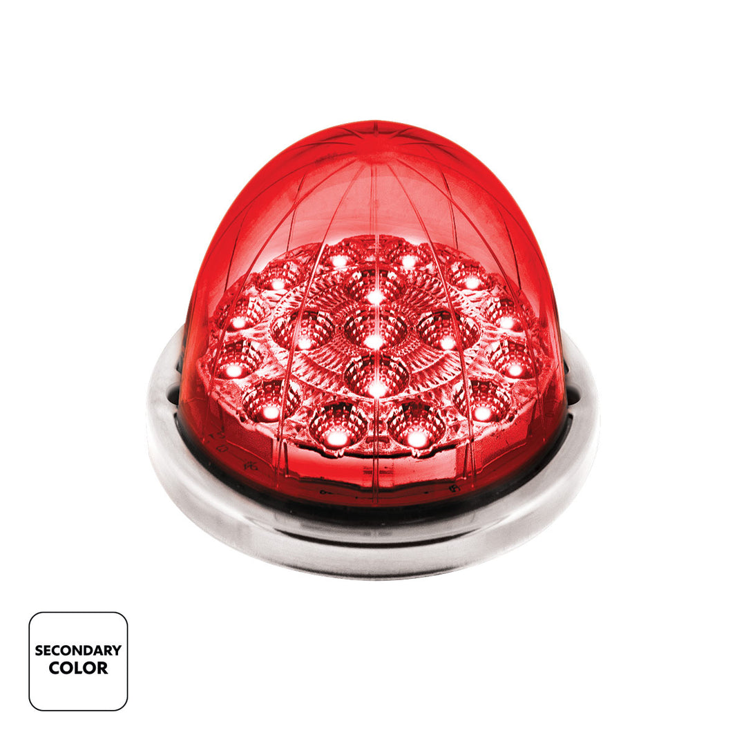 17 LED Watermelon Dual Function Double Fury Light Flush Mount Kit With Low Profile Stainless Steel Bezel - Amber &amp; Red LED