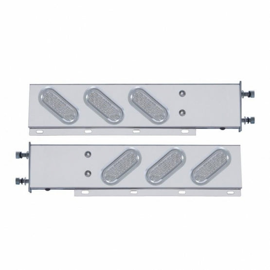 3-3/4" Bolt Pattern Stainless Steel Spring Loaded Bar With 6" Oval 19 LED Lights &amp; Visors - Red LED/Clear Lens (Pair)