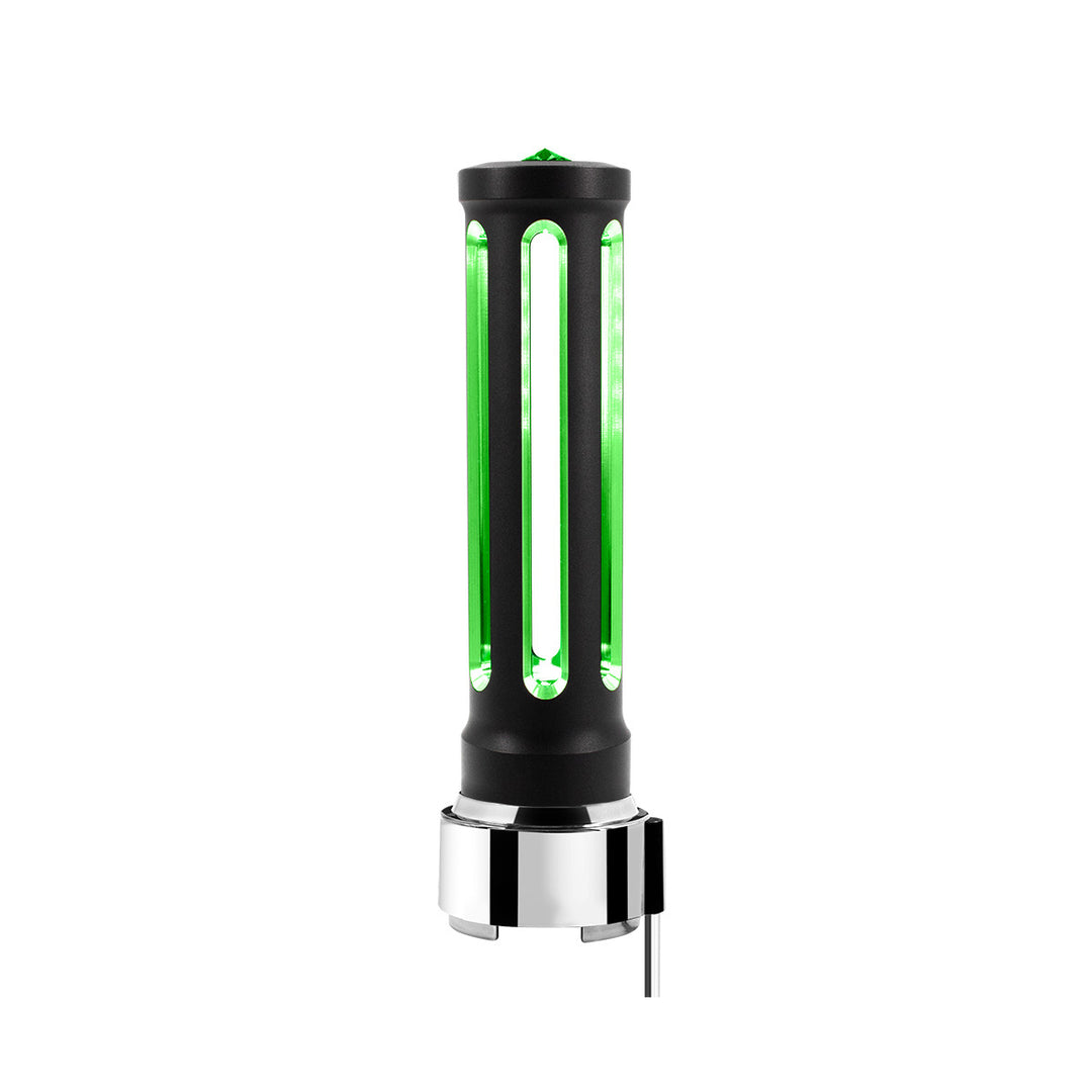 Thread-On Matte Black Sonoma Style Gearshift Knob With LED 9/10 Speed Adapter - Dark Green Crystal/Green LED