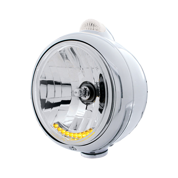 Chrome Guide 682-C Headlight H4 With 10 Amber LED &amp; Dual Mode LED Signal - Clear Lens