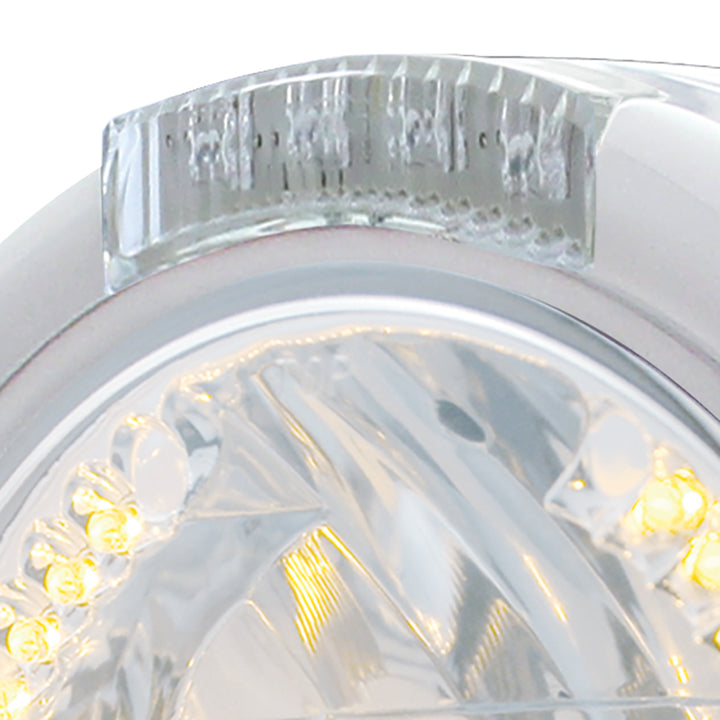 Stainless Steel Classic Half Moon Headlight H4 With Amber LED &amp; Signal - Clear Lens