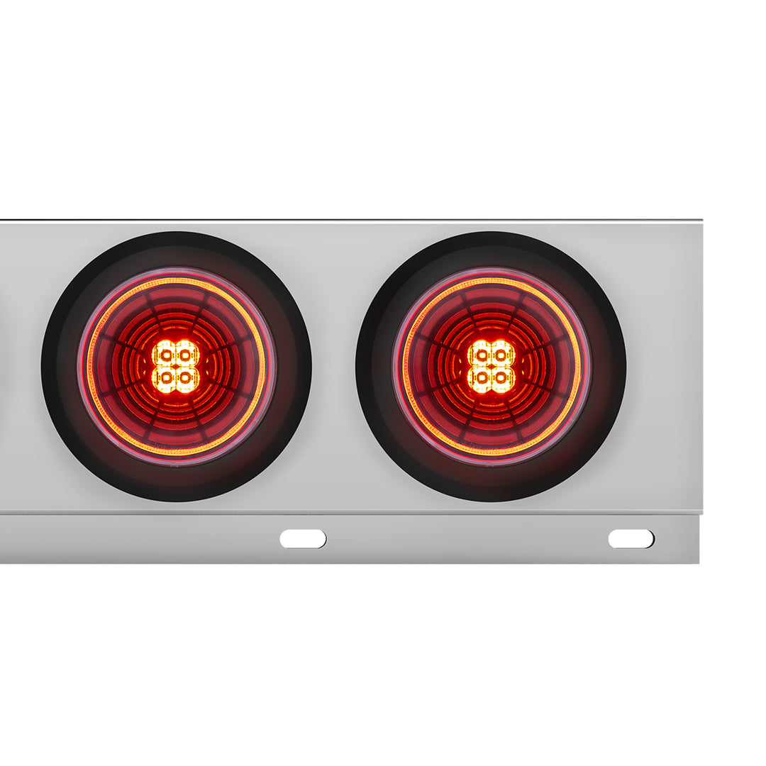 3-3/4" Bolt Pattern Chrome Spring Loaded Bar With 6 x 4" 13 Red LED Abyss Lights - Red Lens (Pair)