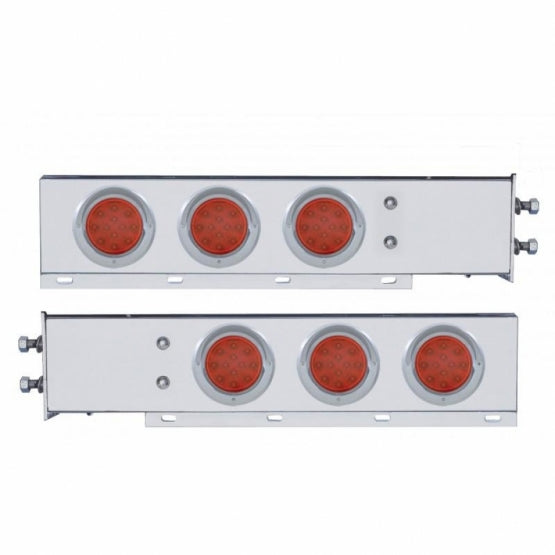 2-1/2" Bolt Pattern Chrome Spring Loaded Bar W/6 x 12 LED 4" Refl. Lights &amp; Visors - Red LED &amp; Lens (Pair)