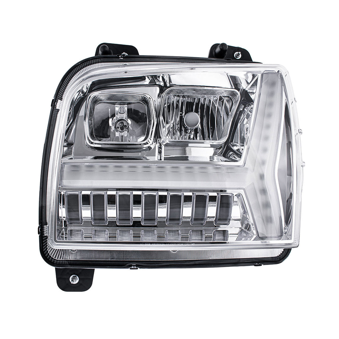 Chrome Headlight With LED DRL Light Bar &amp; Turn Signal For 2018-2024 Kenworth W990 - Driver