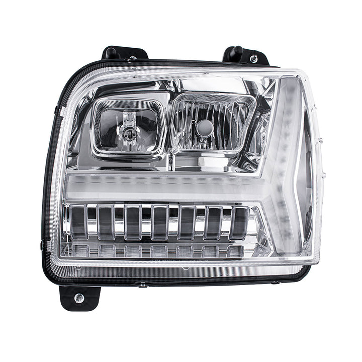 Chrome Headlight With LED DRL Light Bar &amp; Turn Signal For 2018-2024 Kenworth W990 - Driver