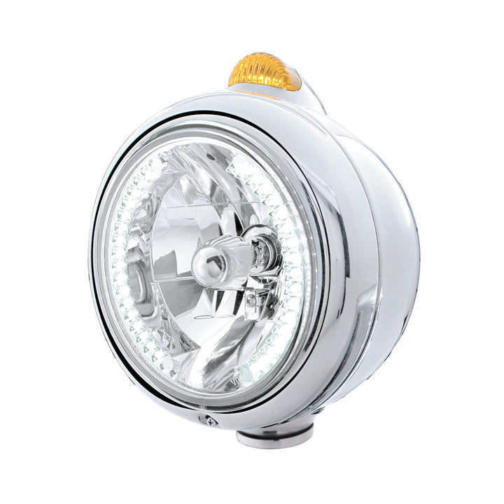Stainless Steel Guide 682-C Headlight H4 With White LED &amp; Dual Mode LED Signal - Amber Lens